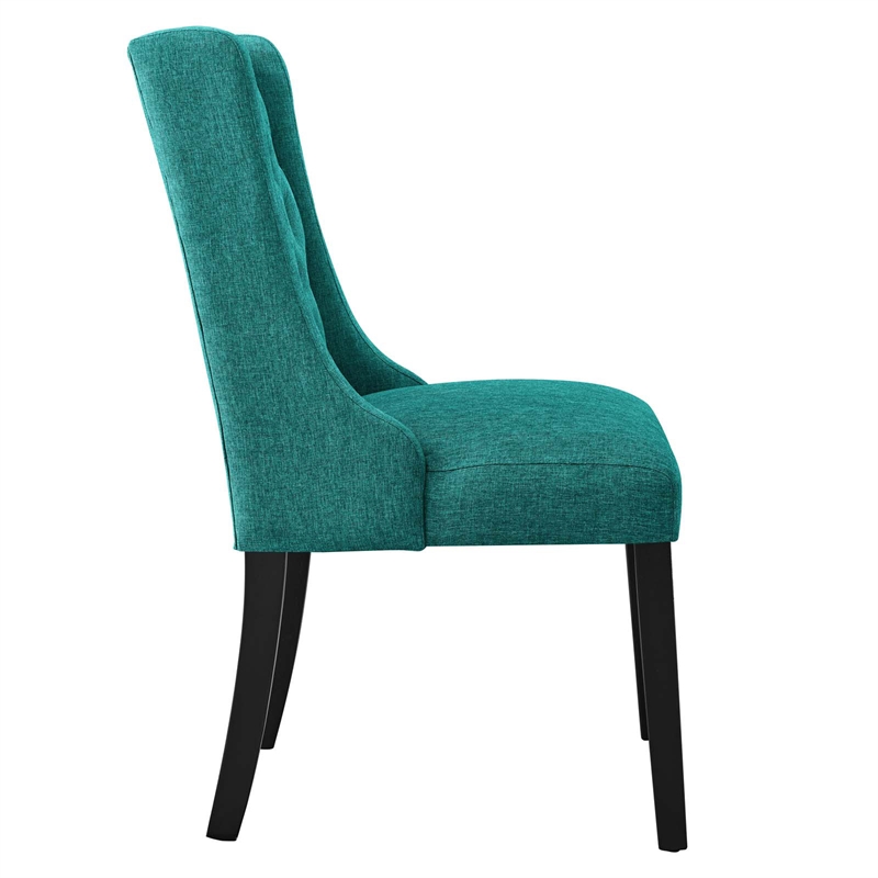 Modway Baronet Solid Wood and Button Tufted Fabric Dining Chair in Teal Blue