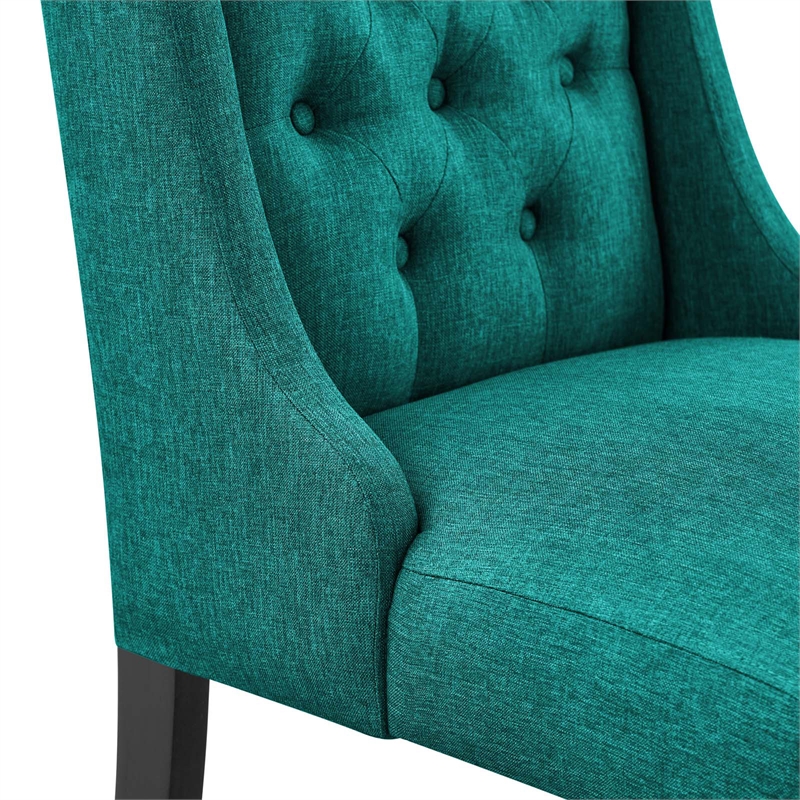 Modway Baronet Solid Wood and Button Tufted Fabric Dining Chair in Teal Blue