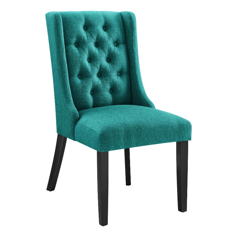 Modway Baronet Solid Wood and Button Tufted Fabric Dining Chair in Teal Blue