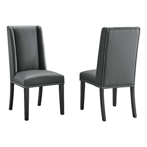 modway baron solid wood and vinyl dining chairs in gray (set of 2)