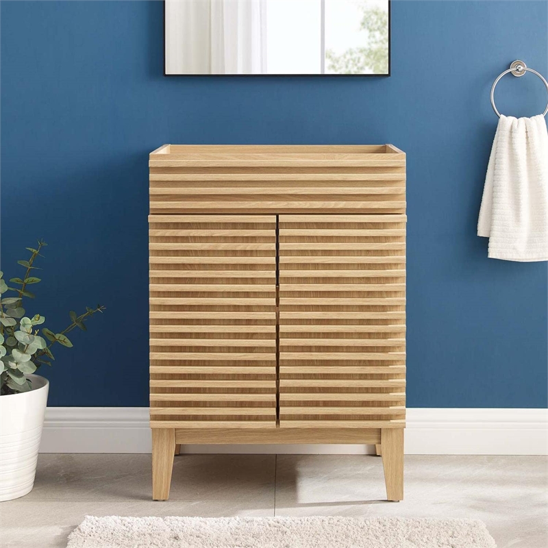 Modway Render Modern Style Wood Bathroom Vanity Cabinet in Oak