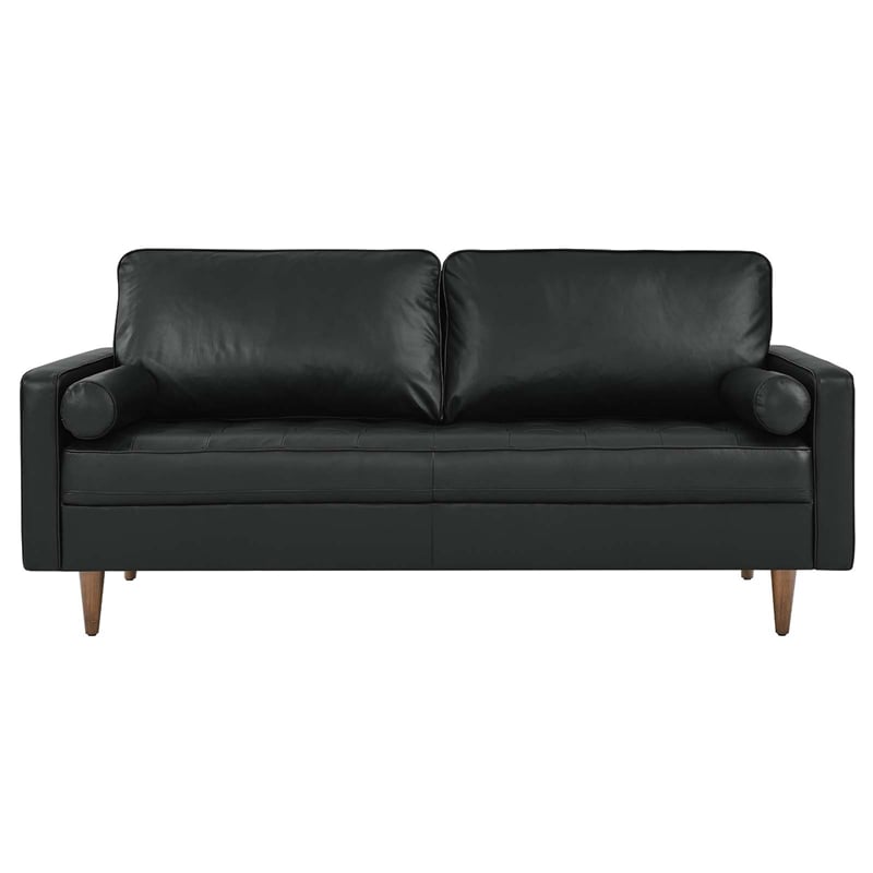 Modway Valour Modern Style Top Grain Leather Sofa in Black Finish