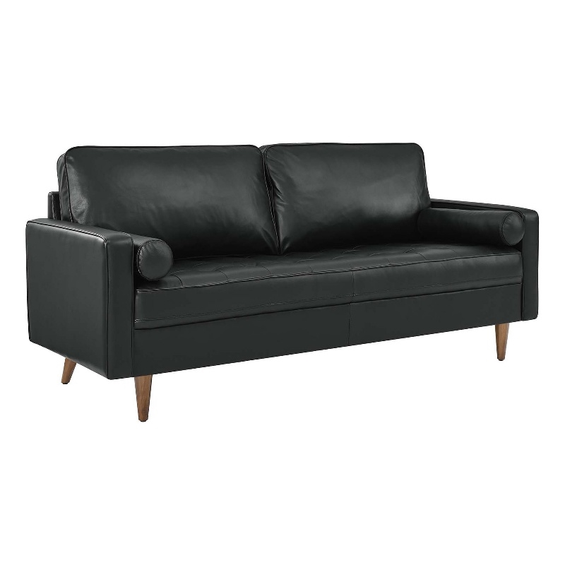 Modway Valour Modern Style Top Grain Leather Sofa in Black Finish