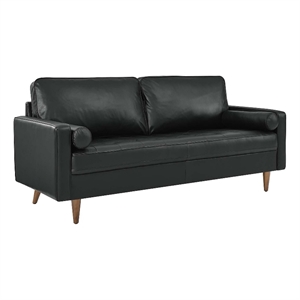 Modway Valour Modern Style Top Grain Leather Sofa in Black Finish