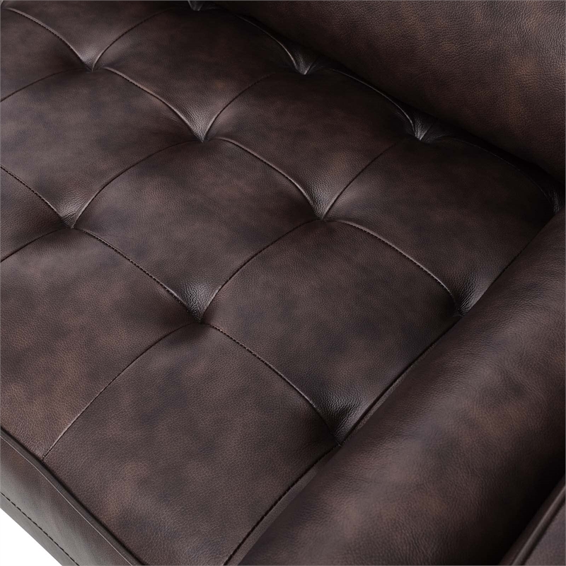 Modway Valour Modern Style Top Grain Leather Sofa in Brown Finish