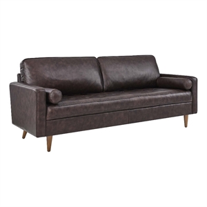 Modway Valour 81&quot Modern Style Top Grain Leather Sofa in Brown Finish