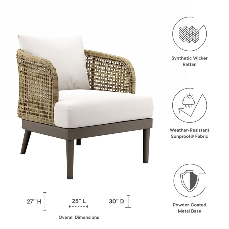 Modway Meadow Wicker Rattan and Metal Outdoor Armchair in Natural/White