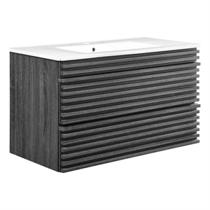 Modway Render 36&quot MDF Wood Wall-Mount Bathroom Vanity in Charcoal/White