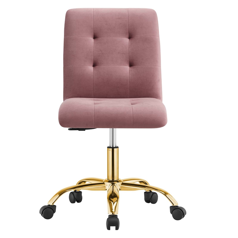 Modway Prim Metal and Performance Velvet Office Armless Chair in Gold/Dusty Rose