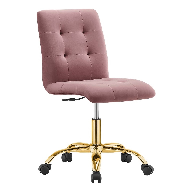 Modway Prim Metal and Performance Velvet Office Armless Chair in Gold/Dusty Rose