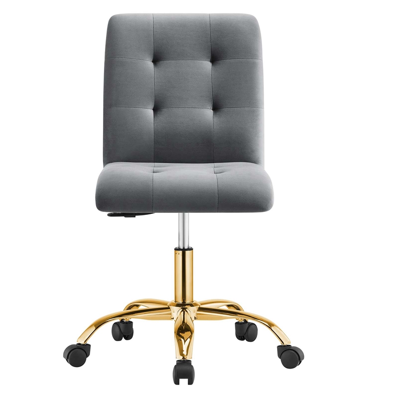 Modway Prim Metal and Performance Velvet Office Armless Chair in Gold/Gray
