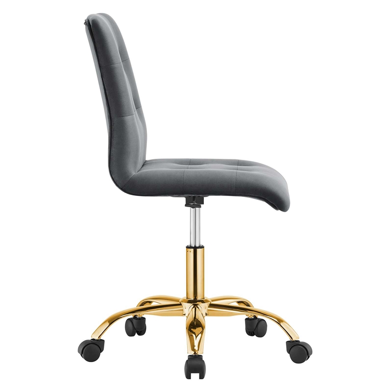 Modway Prim Metal and Performance Velvet Office Armless Chair in Gold/Gray