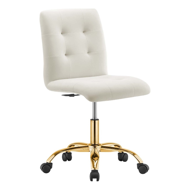 Modway Prim Metal and Performance Velvet Office Armless Chair in Gold/Ivory