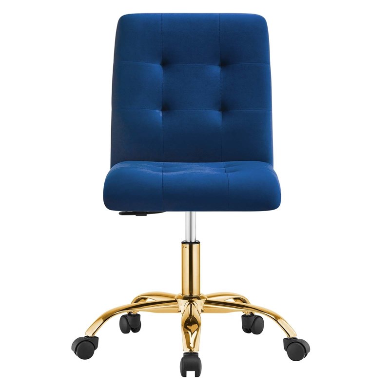 Modway Prim Metal and Performance Velvet Office Armless Chair in Gold/Navy