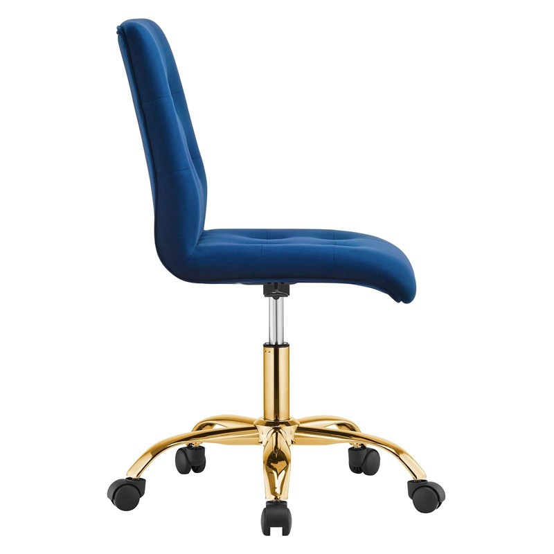 Modway Prim Metal and Performance Velvet Office Armless Chair in Gold/Navy