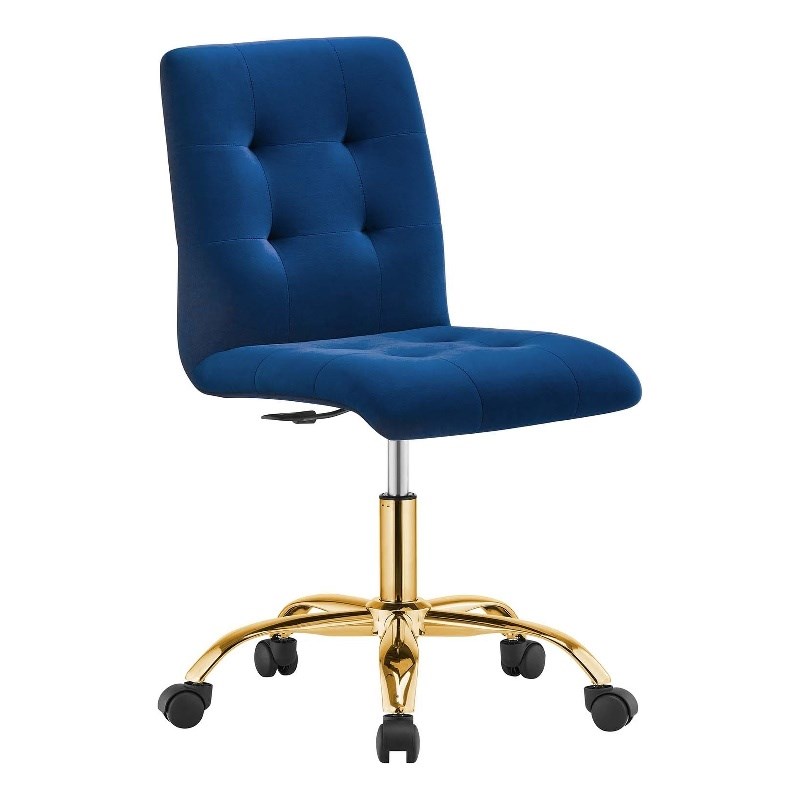 Modway Prim Metal and Performance Velvet Office Armless Chair in Gold/Navy