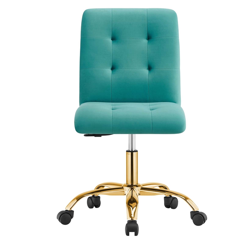 Modway Prim Metal and Performance Velvet Office Armless Chair in Gold/Teal