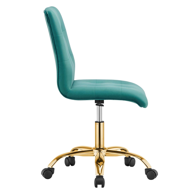 Modway Prim Metal and Performance Velvet Office Armless Chair in Gold/Teal