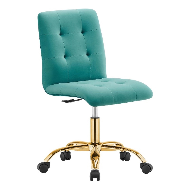 Modway Prim Metal and Performance Velvet Office Armless Chair in Gold/Teal