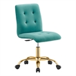 Modway Prim Metal and Performance Velvet Office Armless Chair in Gold/Teal