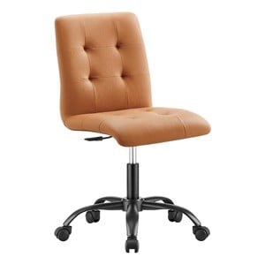 Modway Prim Metal Vegan Leather Armless Office Chair in Black/Tan