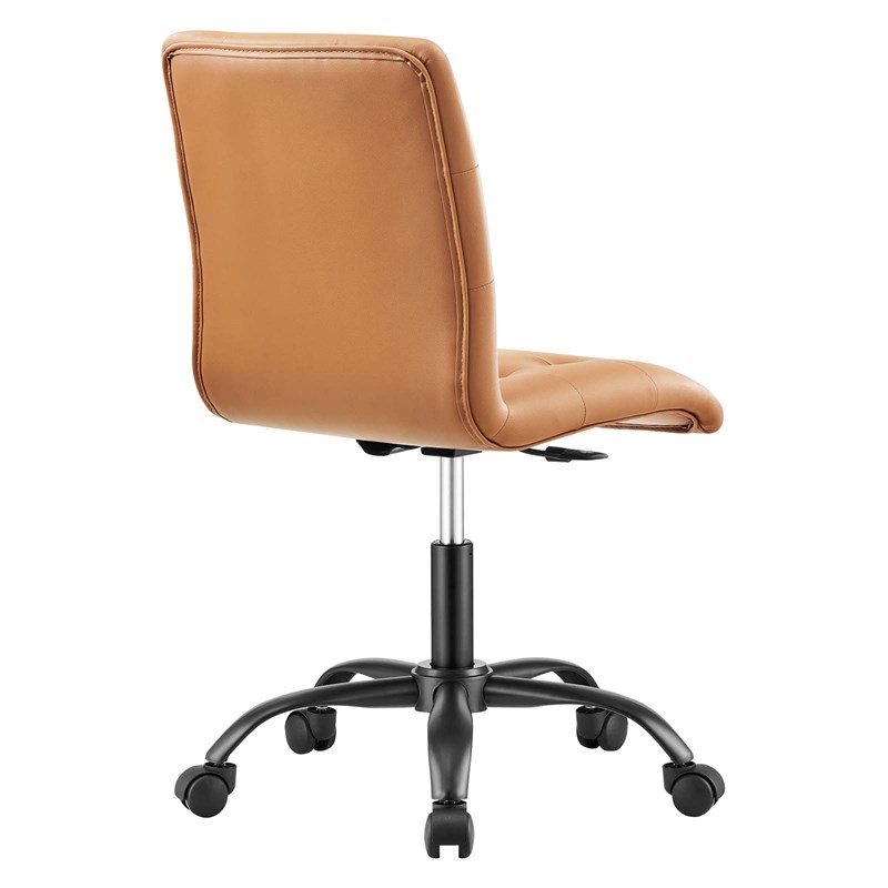 Modway Prim Metal Vegan Leather Armless Office Chair in Black/Tan