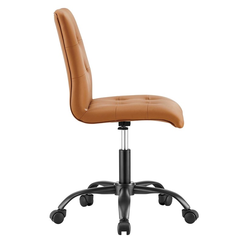 Modway Prim Metal Vegan Leather Armless Office Chair in Black/Tan