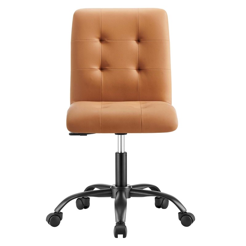 Modway Prim Metal Vegan Leather Armless Office Chair in Black/Tan