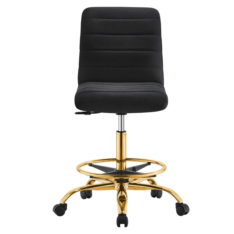 Modway Ripple Performance Velvet Armless Drafting Chair in Gold/Black