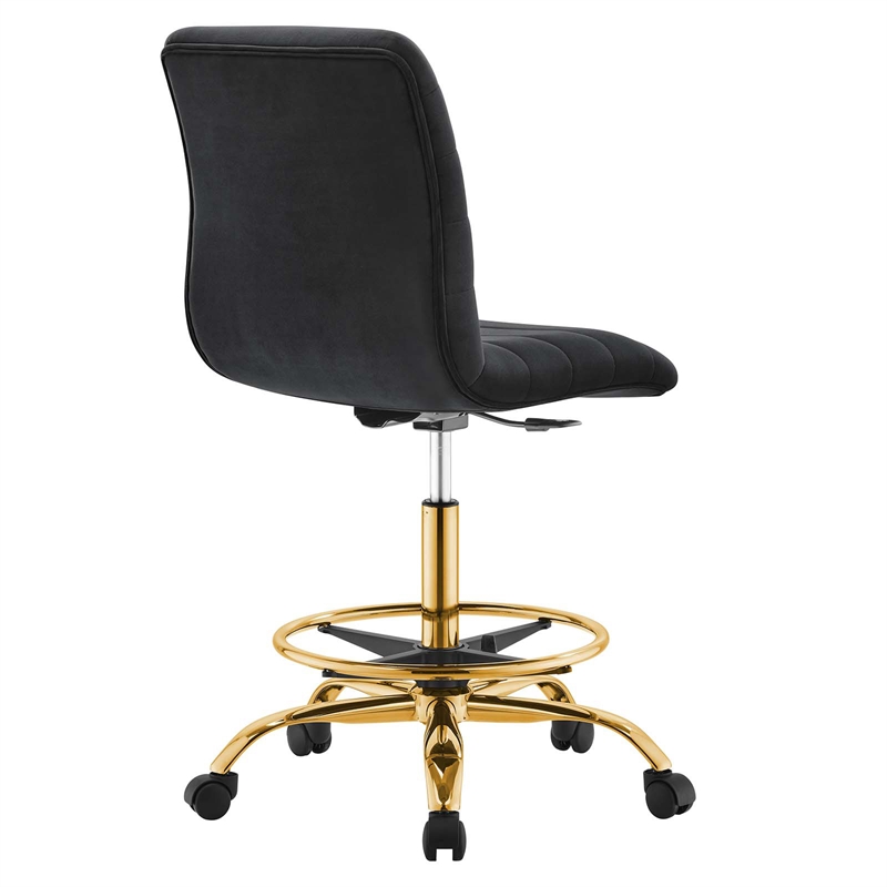 Modway Ripple Performance Velvet Armless Drafting Chair in Gold/Black