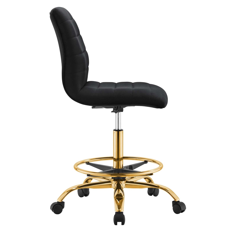 Modway Ripple Performance Velvet Armless Drafting Chair in Gold/Black