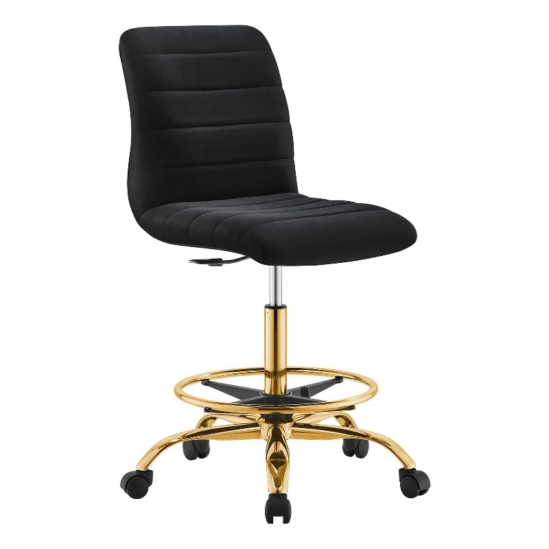 Modway Ripple Performance Velvet Armless Drafting Chair in Gold/Black