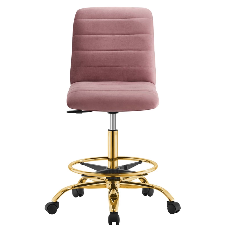 Modway Ripple Performance Velvet Armless Drafting Chair in Gold/Dusty Rose
