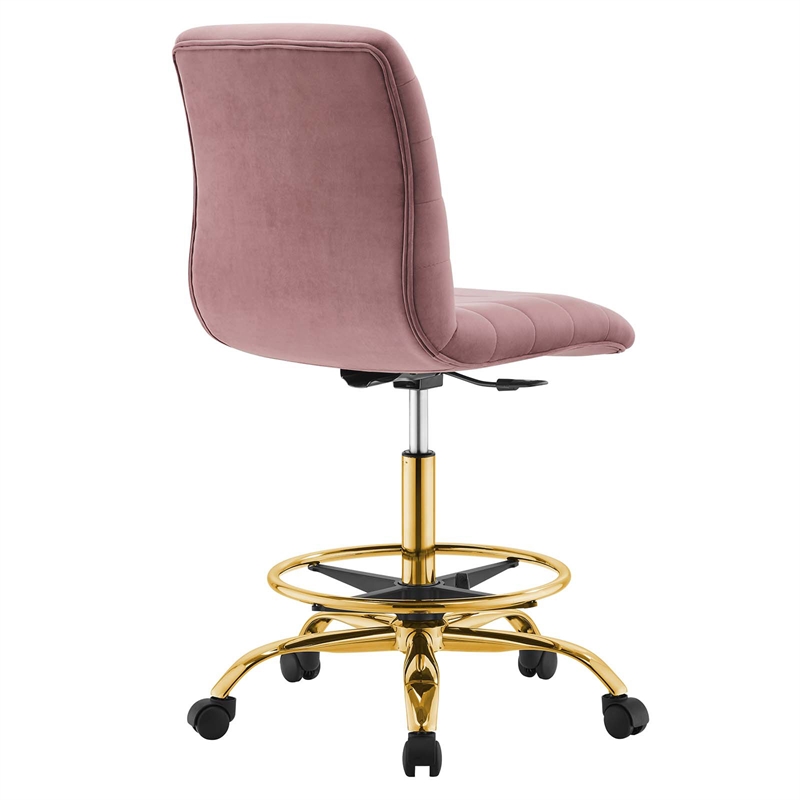 Modway Ripple Performance Velvet Armless Drafting Chair in Gold/Dusty Rose