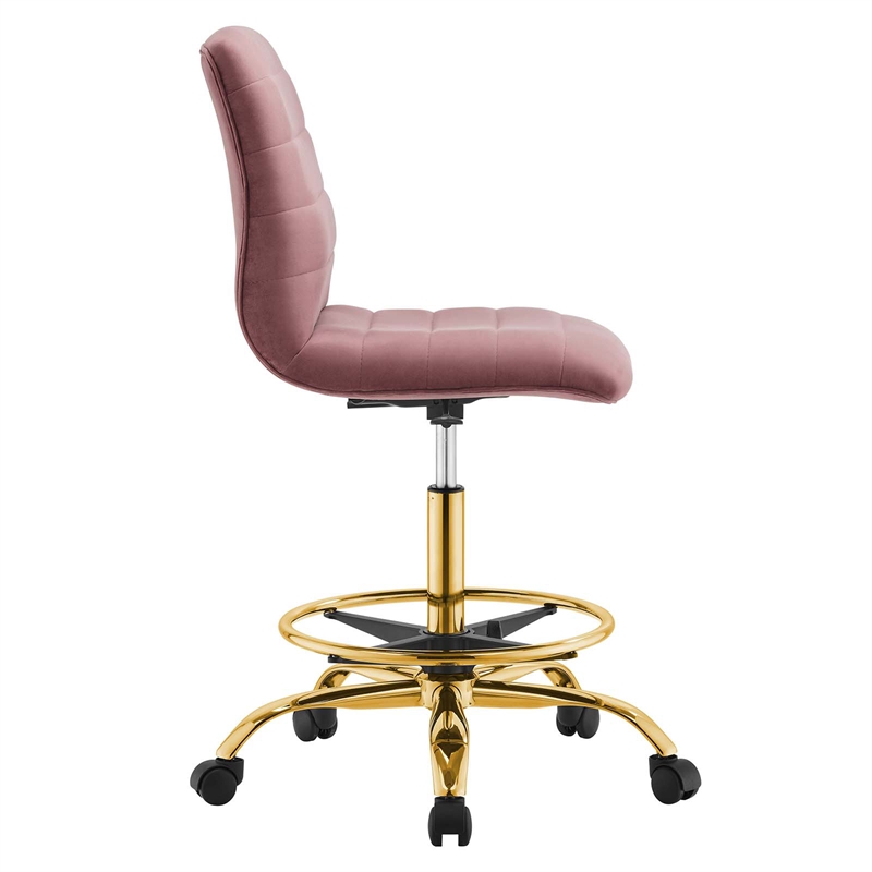 Modway Ripple Performance Velvet Armless Drafting Chair in Gold/Dusty Rose
