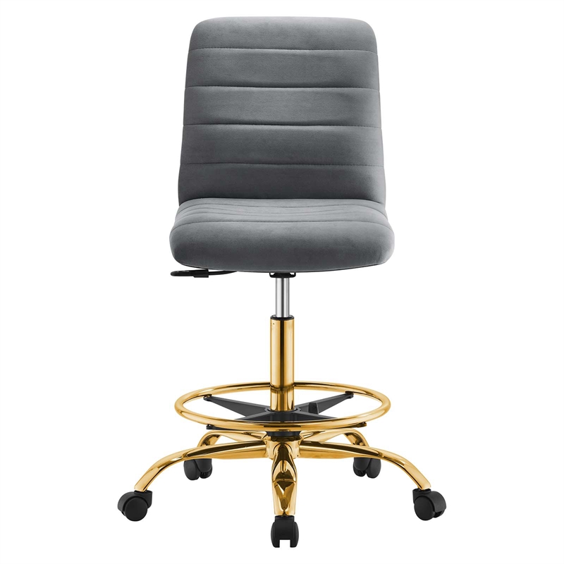 Modway Ripple Performance Velvet Armless Drafting Chair in Gold/Gray