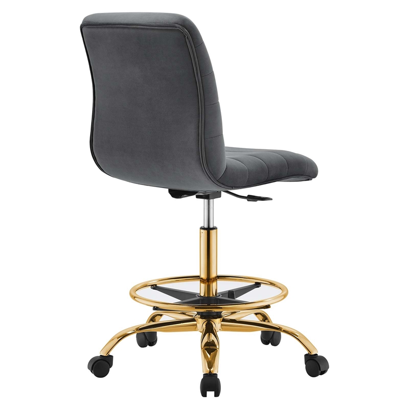Modway Ripple Performance Velvet Armless Drafting Chair in Gold/Gray