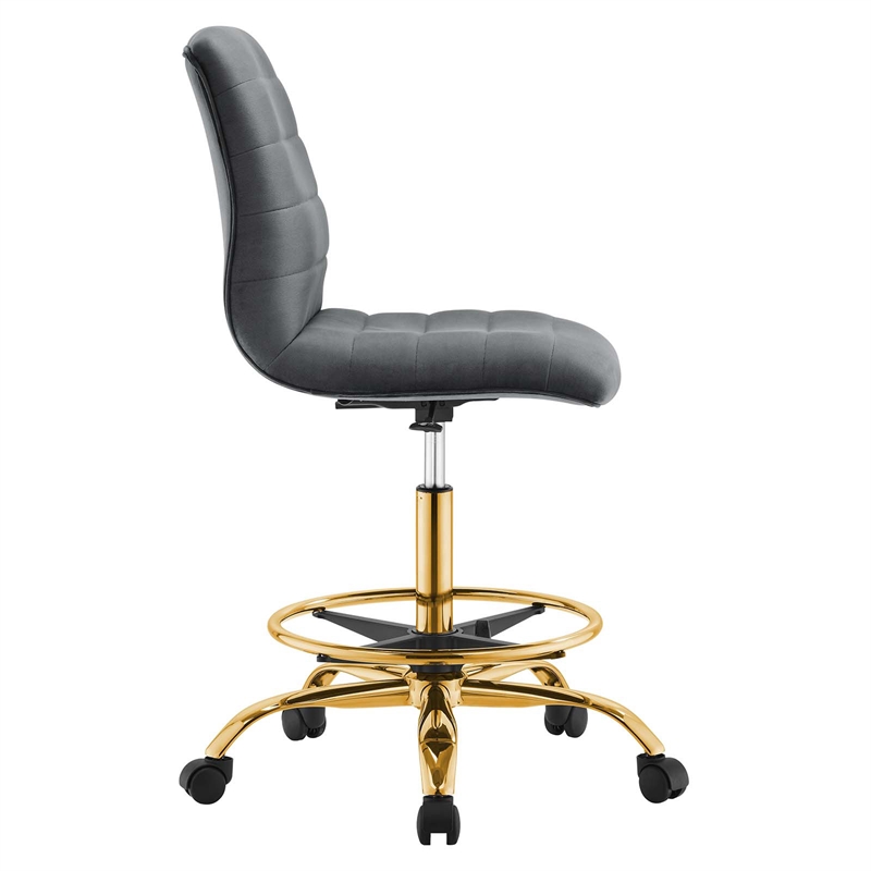 Modway Ripple Performance Velvet Armless Drafting Chair in Gold/Gray