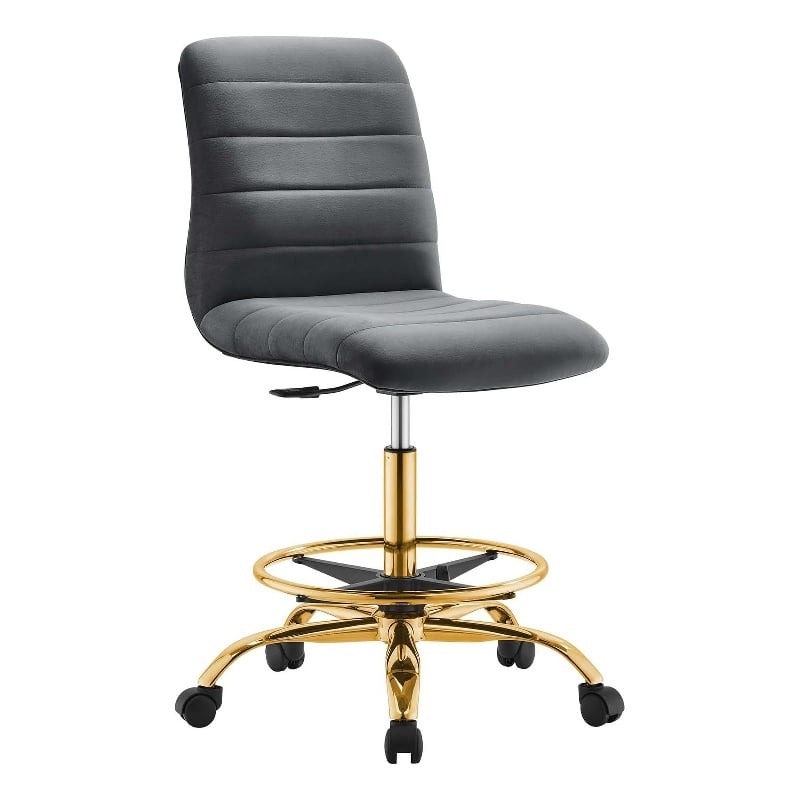 Modway Ripple Performance Velvet Armless Drafting Chair in Gold/Gray