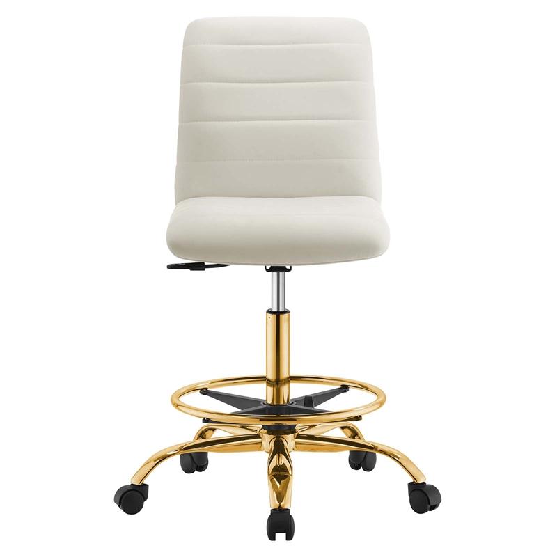 Modway Ripple Performance Velvet Armless Drafting Chair in Gold/Ivory