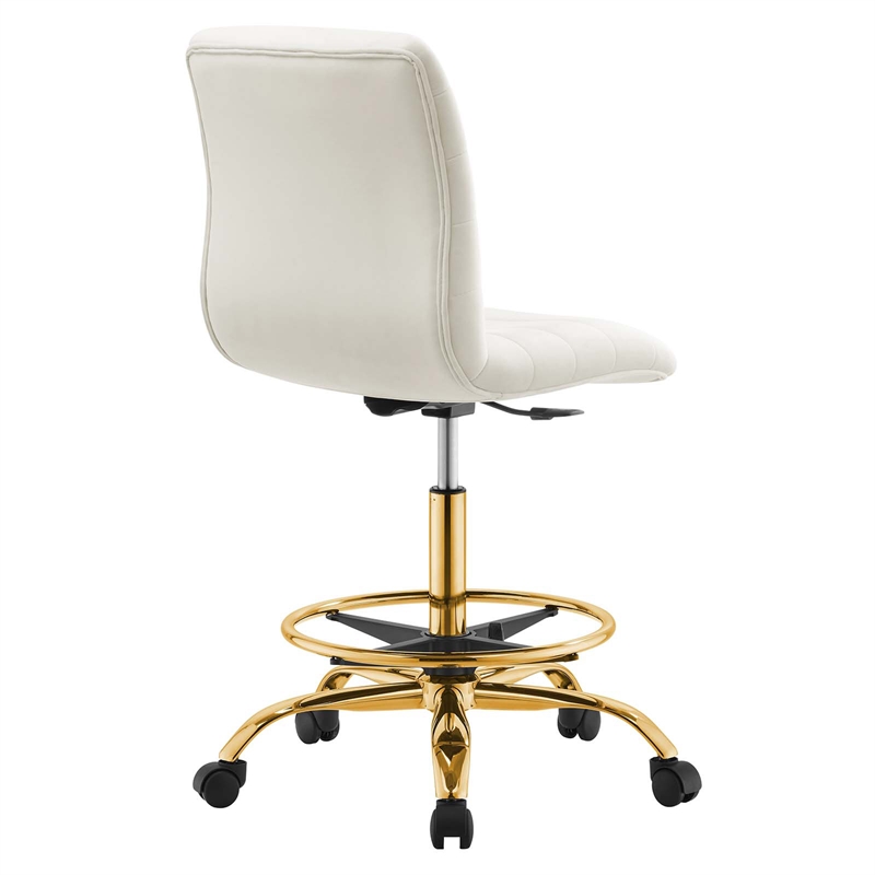 Modway Ripple Performance Velvet Armless Drafting Chair in Gold/Ivory