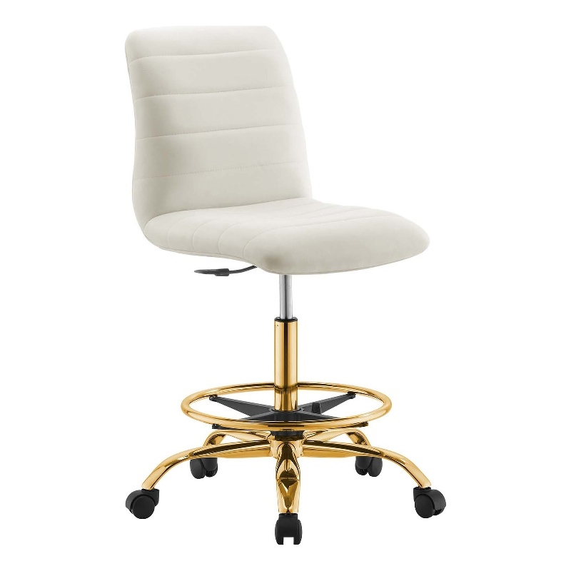 Modway Ripple Performance Velvet Armless Drafting Chair in Gold/Ivory