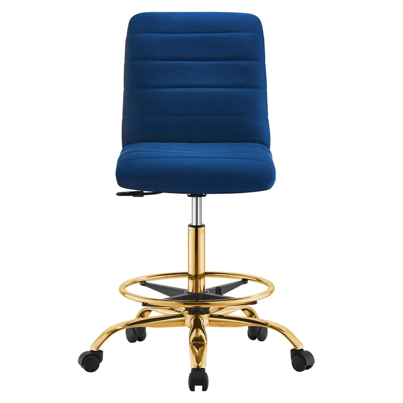 Modway Ripple Performance Velvet Armless Drafting Chair in Gold/Navy