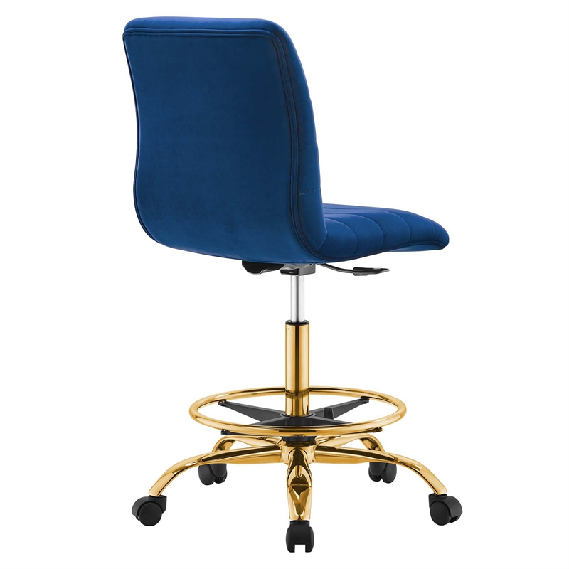 Modway Ripple Performance Velvet Armless Drafting Chair in Gold/Navy