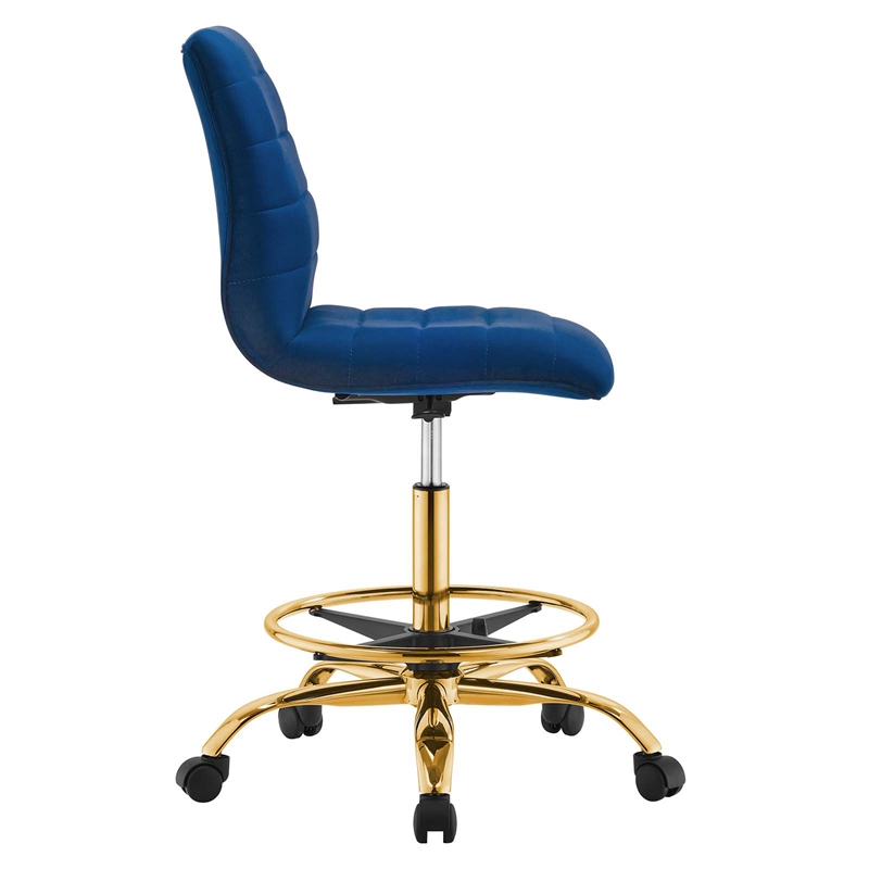 Modway Ripple Performance Velvet Armless Drafting Chair in Gold/Navy