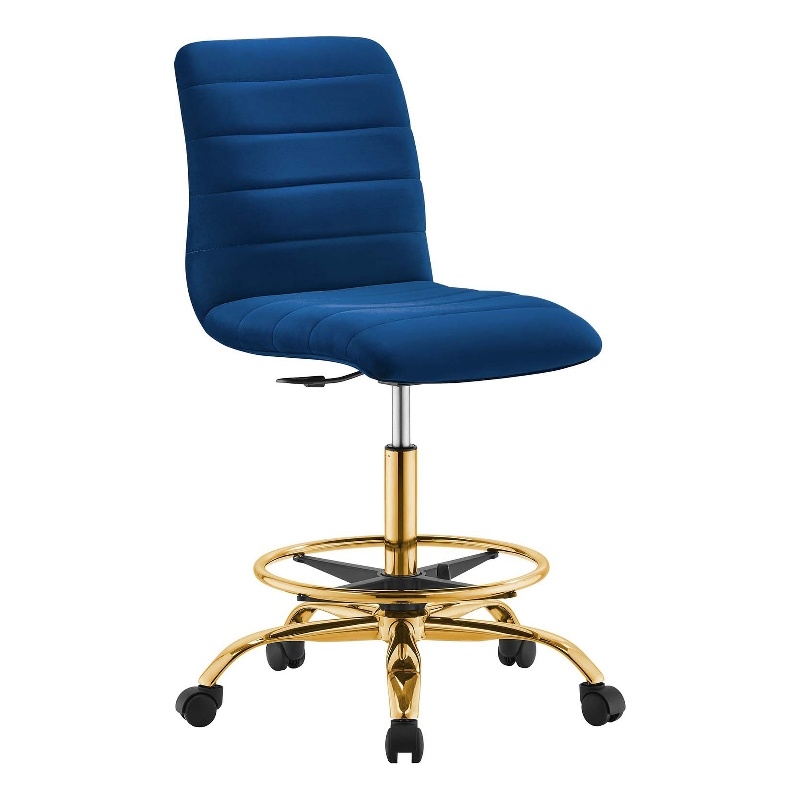 Modway Ripple Performance Velvet Armless Drafting Chair in Gold/Navy