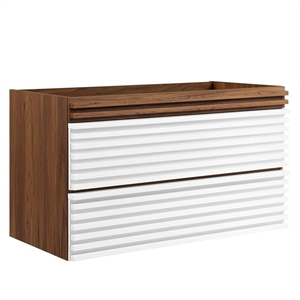 Modway Render 35&quot MDF Wood Wall-Mount Bathroom Vanity Cabinet in White/Walnut
