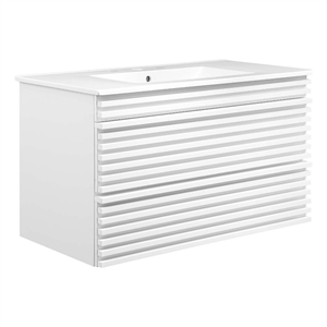 Modway Render 36&quot MDF Wood Wall-Mount Bathroom Vanity in White
