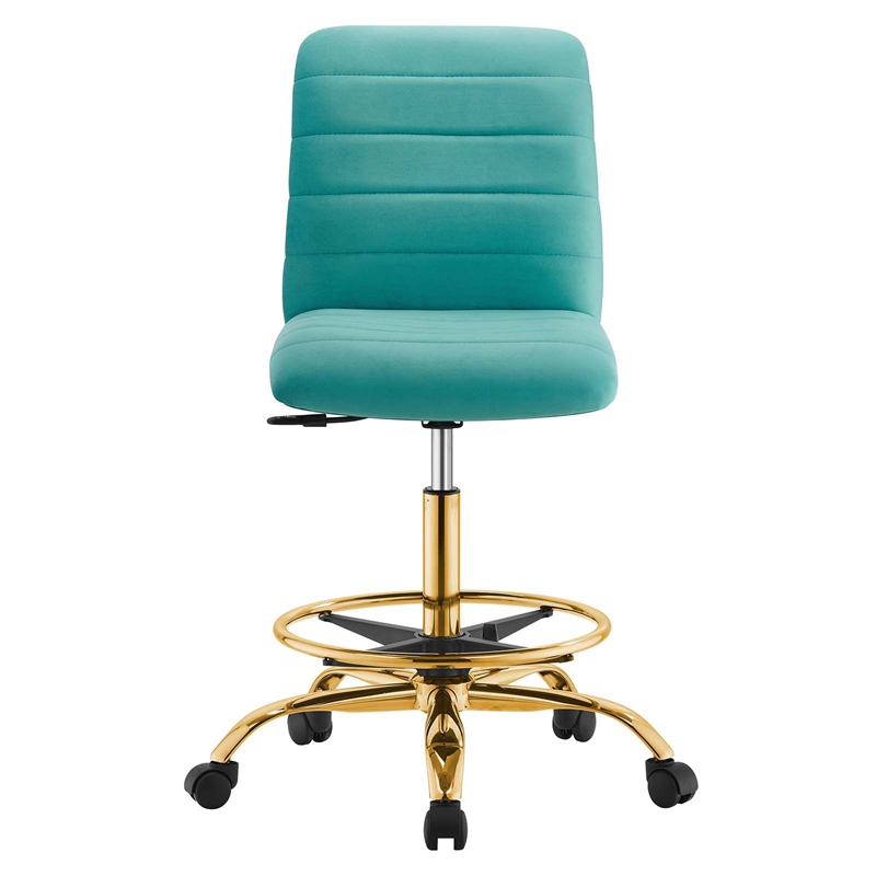 Modway Ripple Performance Velvet Armless Drafting Chair in Gold/Teal