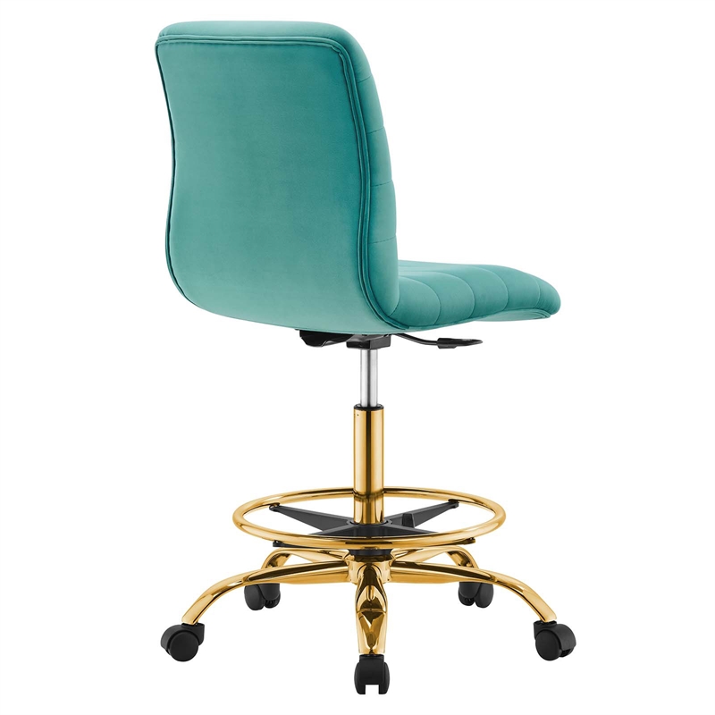 Modway Ripple Performance Velvet Armless Drafting Chair in Gold/Teal